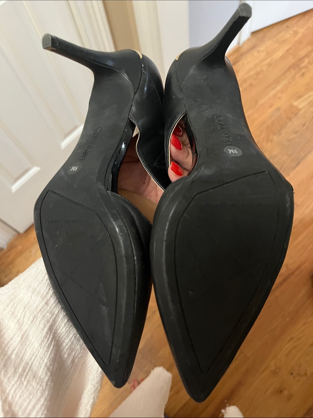 Calvin Klein matte Black Pointed Toe elastic Cutout Strap Pumps worn once - Picture 3 of 6